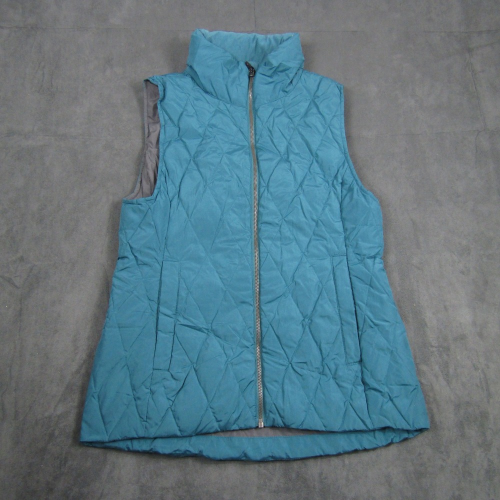 Moosejaw Puffer Vest Womens M Teal Blue Down Insulated Diamond Quilted Full Zip